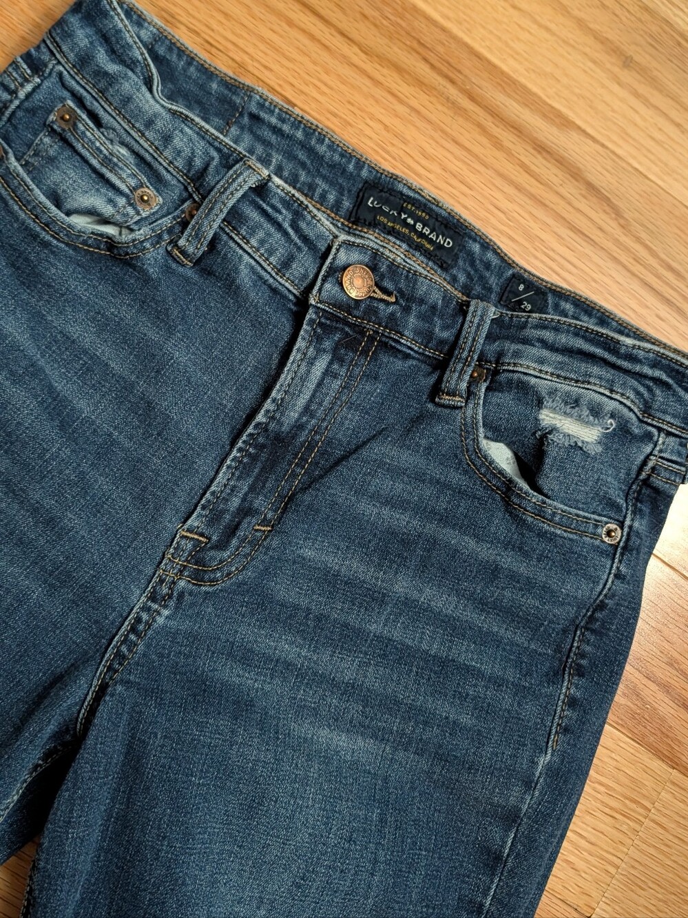 Lucky Brand Bridget Distressed Skinny Jeans Mid Rise Medium Wash 8 / 29 EUC Y2k